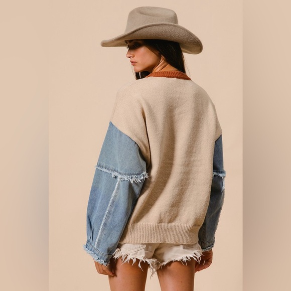 #93 Denim Sleeve Star Sweater - Picture 4 of 5